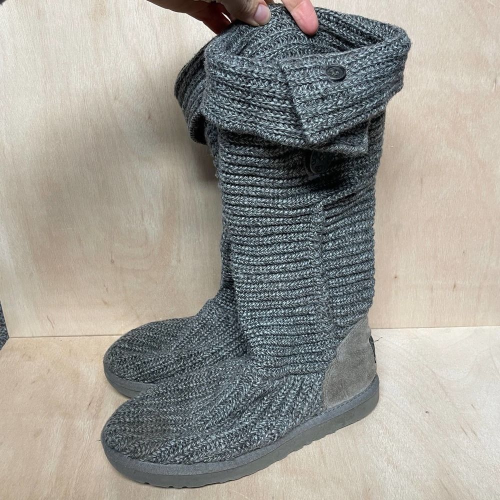 UGG Womens Classic Cardy Button Knit Boots Tall Gray Size 7